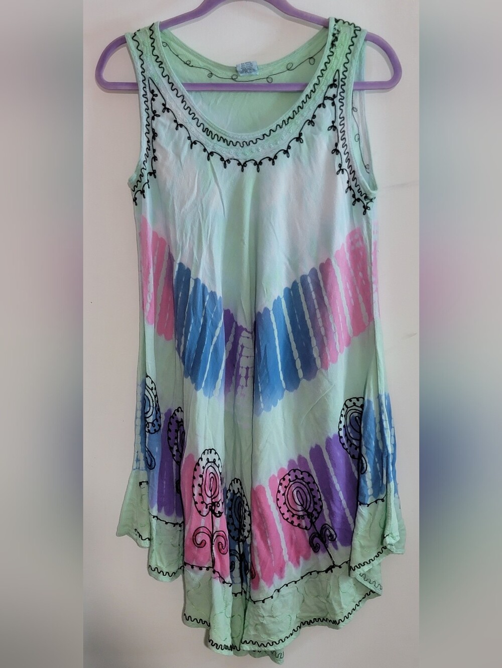 Shoreline Mint Tie-Dye Sleeveless Embroidered Tunic Dress / Cover-up